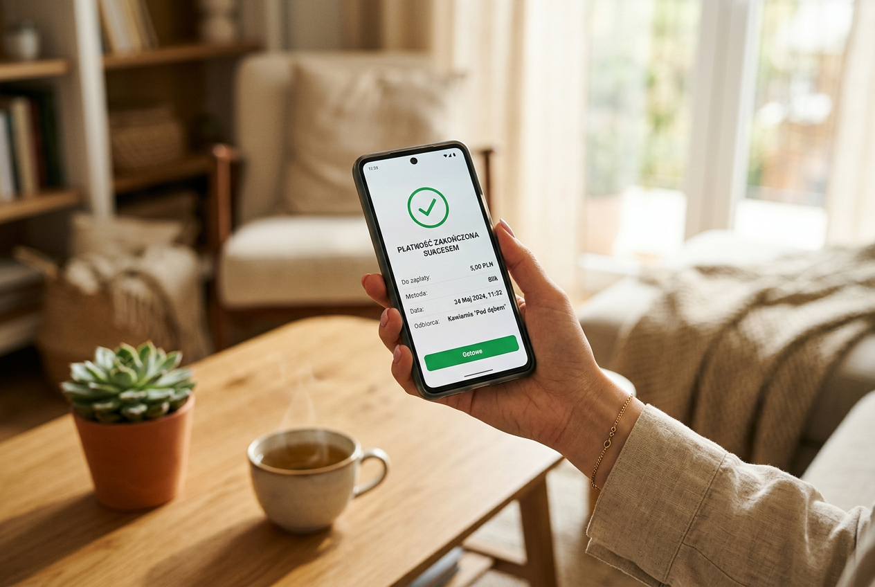 A secure online payment interface on a smartphone screen showing a 5 PLN transaction.